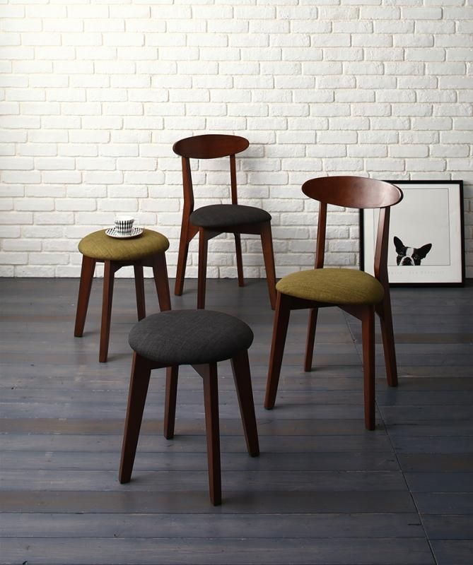 カフェ ヴィンテージ ダイニング Mumford マムフォード 5点セット(テーブル+チェア4脚) ブラウン W115 グリーン4脚 カフェ ヴィンテージ ダイニング[Mumford][マムフォード]3点セット