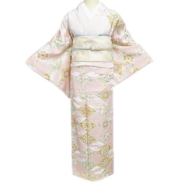 特選 訪問着 着物 未使用 金駒刺繍 吉澤の友禅 ラベル 花菱文 乙女色  