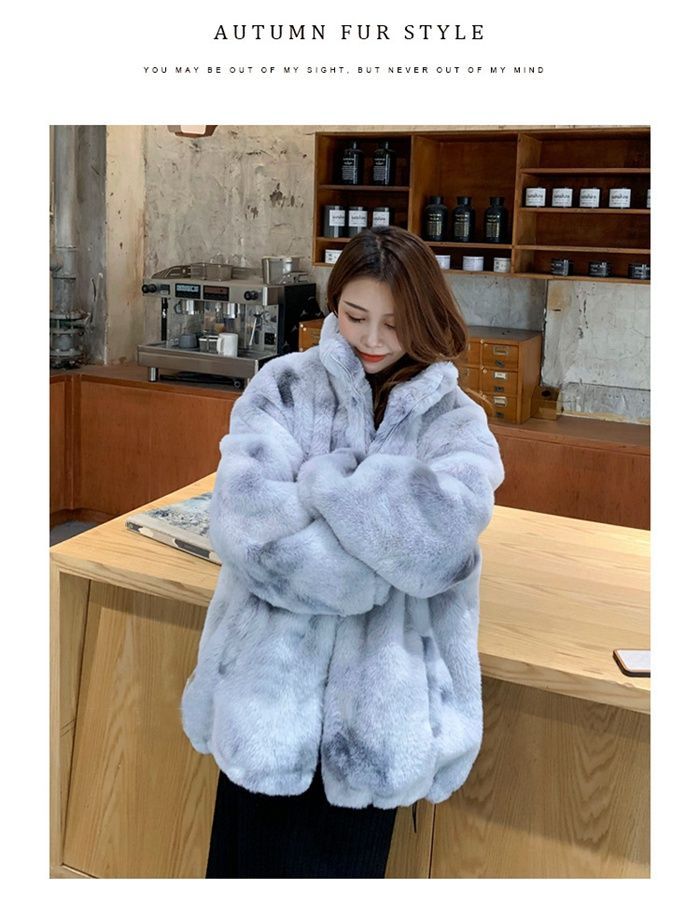 ファーコート レディース ウールファー 可愛い ゆったりめ 日常 ブルー 