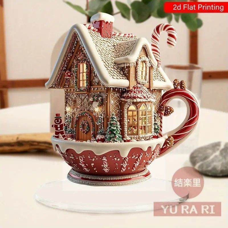 【新品未使用】クラシックアクリルジンジャーブレッドハウスフィギュア - テーブルトップクリスマス装飾#3658
