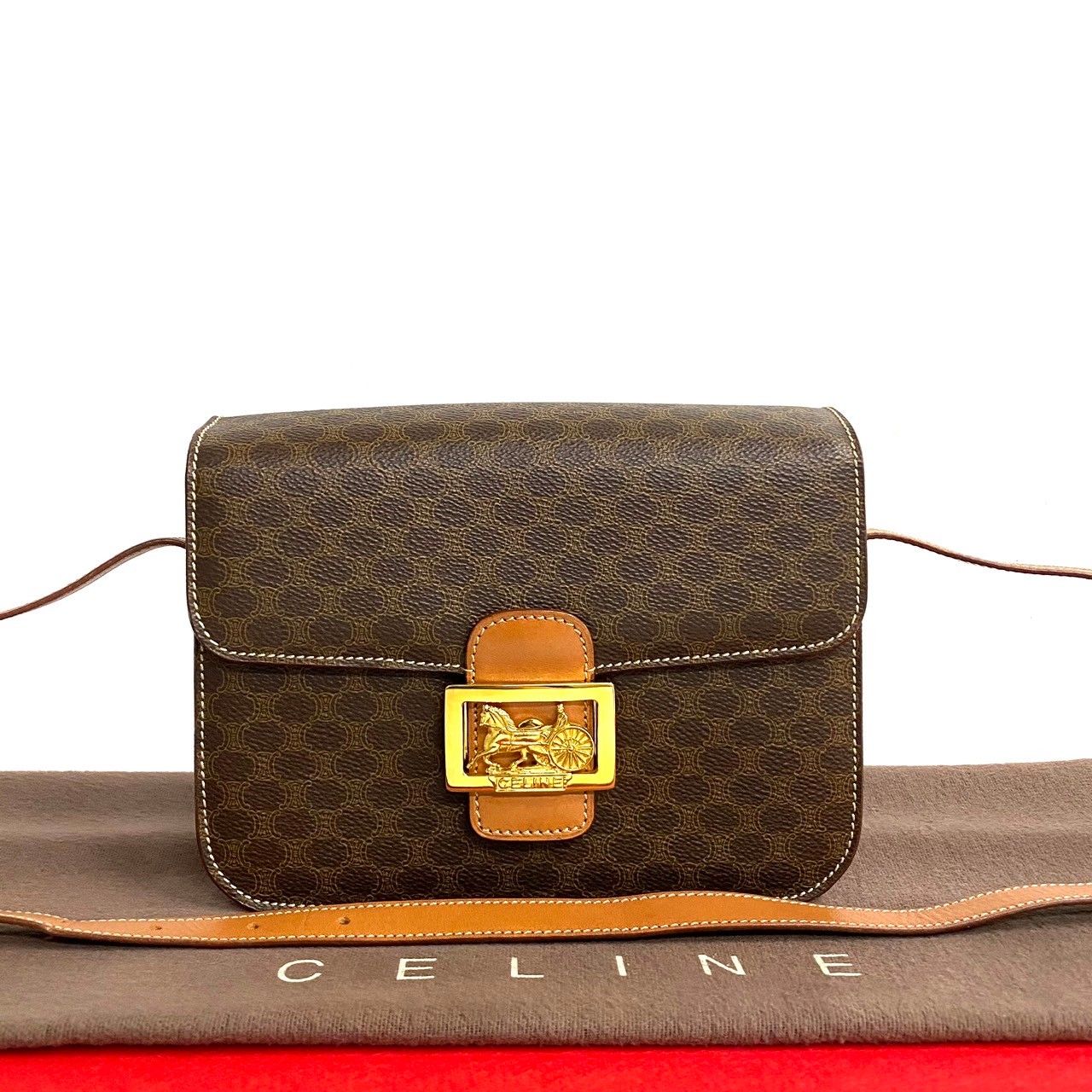 極 美品 CELINE セリーヌ ヴィンテージ マカダム ブラゾン 馬車金具 