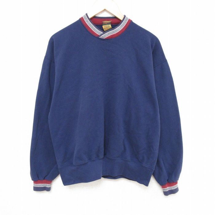 L/古着 長袖 スウェット メンズ 90s 無地 クルーネック 紺 ネイビー 23oct21 中古 スエット トレーナー トップス
