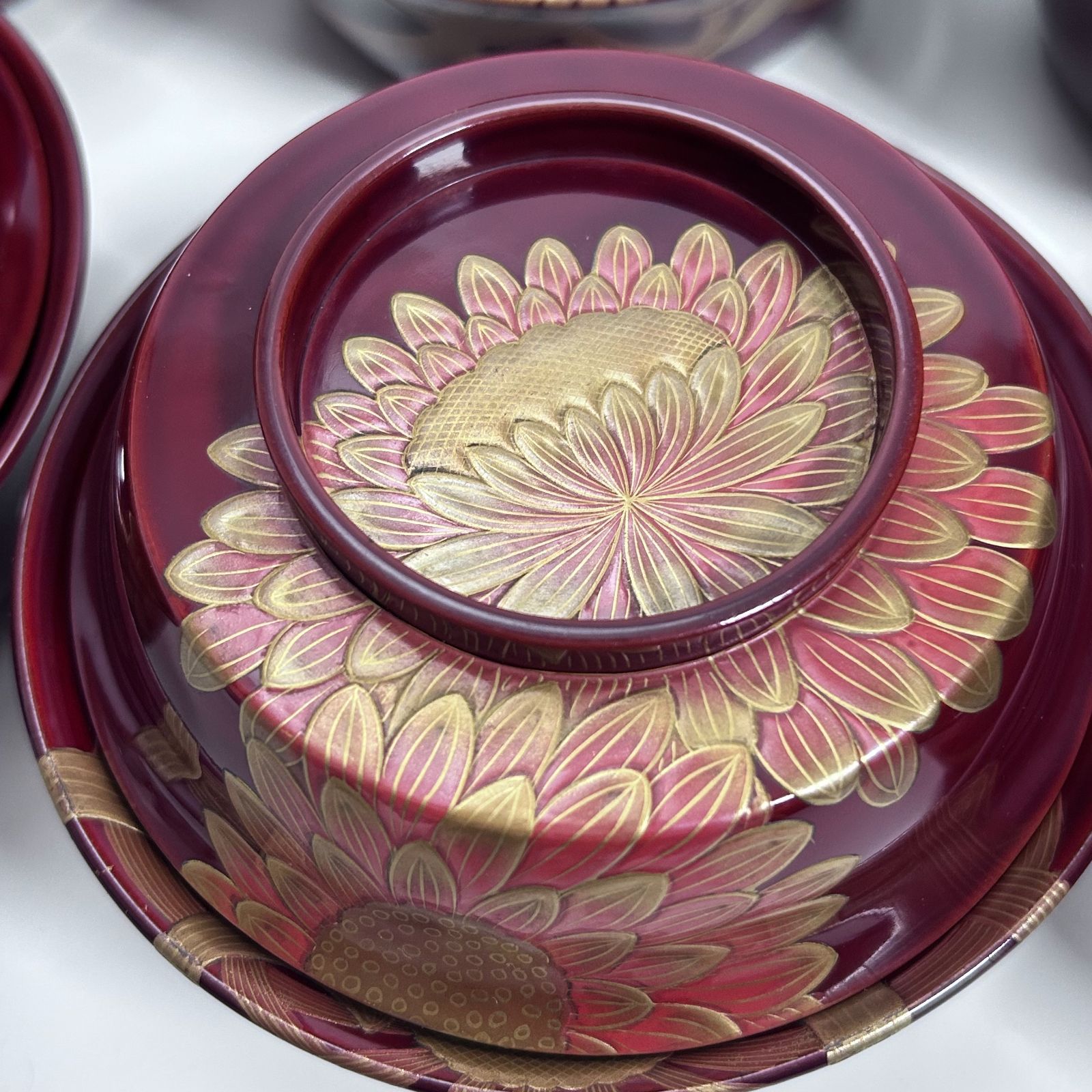 紅菊模様 漆器 菓子椀 金蒔絵 9客 1客 箱有り ビンテージ