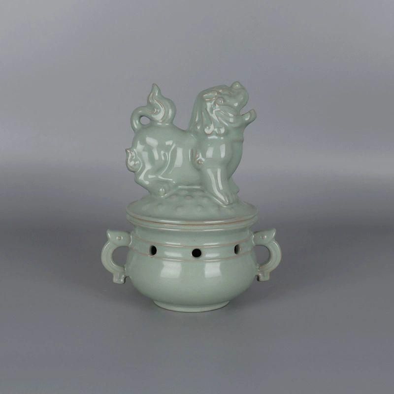 宋汝窯開片釉獅子蓋薫香炉 景徳鎮 陶磁器 装飾品 現代工芸品 美術品 置物 宋汝窯開片釉獅子蓋薫香炉 景徳鎮 陶磁器 装飾品 現代工芸品