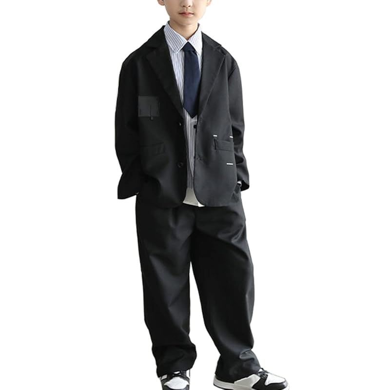 DYIOPMFGZ CHUMO スーツ 男の子 フォーマルスーツ キッズ ボーイズ ２点セット 4点セット ジャケット ズボン シャツ ネクタイ ゆったり おしゃれ カジュアル フォーマル 発表会 入学式 卒業式 七五三 120-180cm ブラ