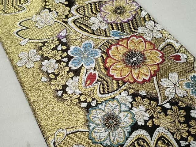 平和屋着物▽六通柄袋帯 唐織 舞桜文 金糸 正絹 逸品 CAAS3966fb