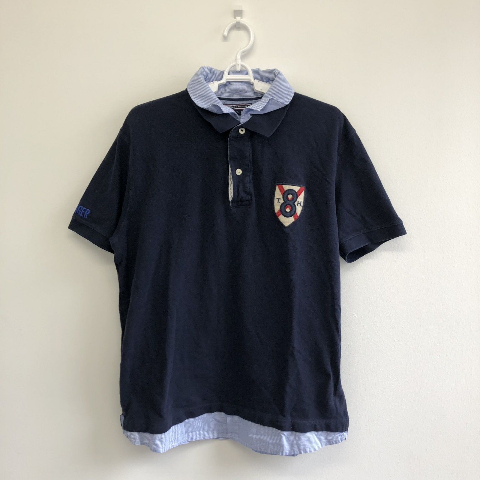TOMMY HILFIGER】トミーヒルフィガー XL 紺色 ネイビー 半袖シャツ 