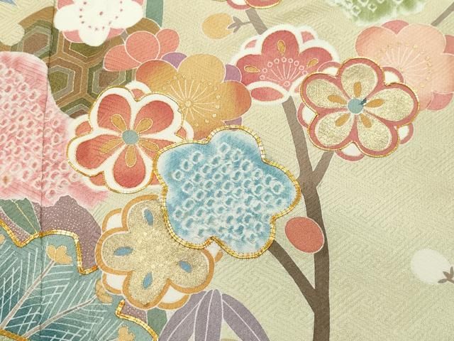 平和屋着物○訪問着 作家物 駒刺繍 絞り 草花文 金彩 正絹 逸品