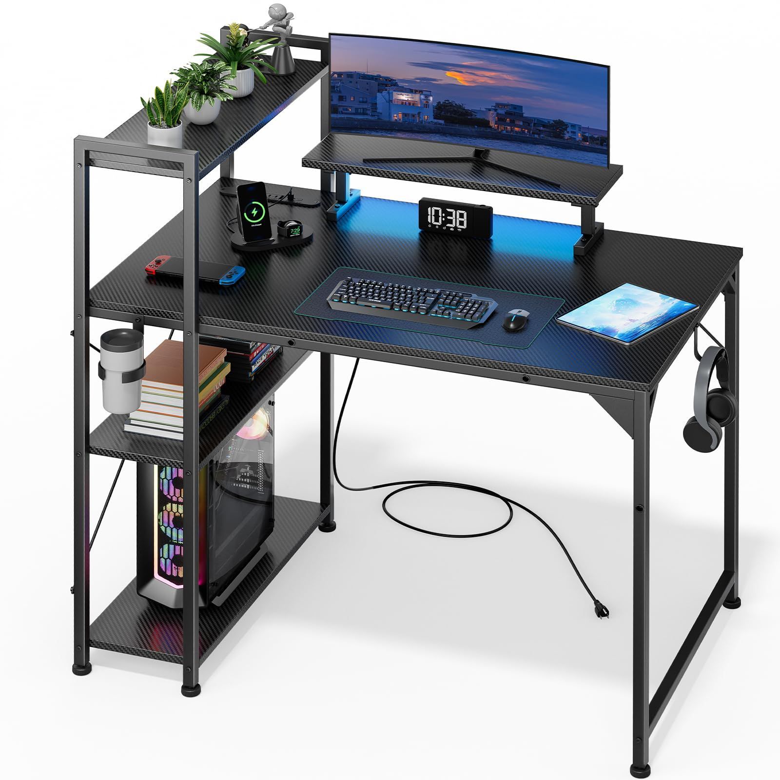 収納 モニター台付き ゲーミングデスク pcデスク コンセント付き 収納 モニター台付き ゲーミングデスク pcデスク コンセント付き