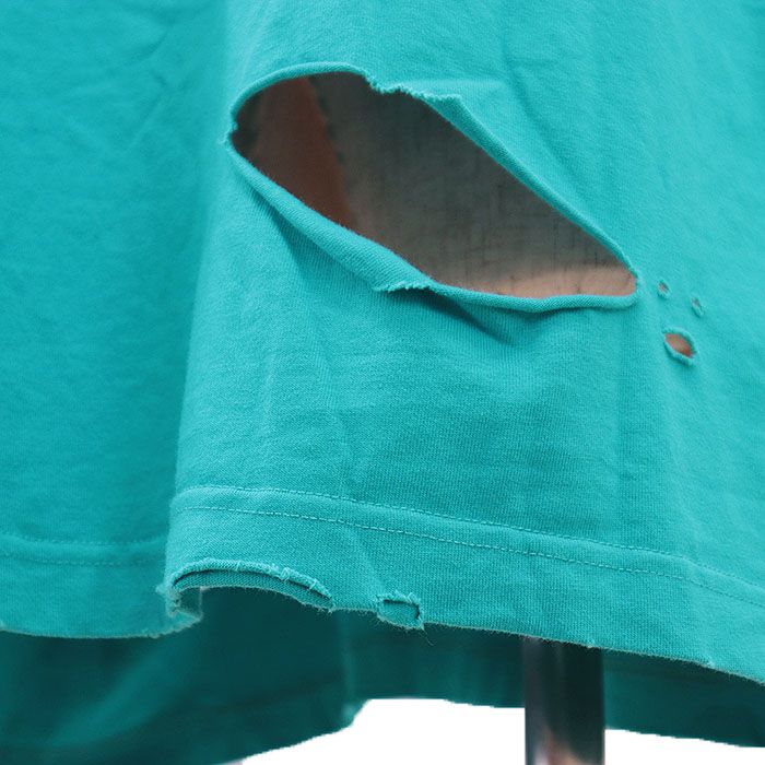 BALENCIAGA バレンシアガ 半袖Tシャツ 2021年製 デストロイ ダメージ クラックロゴプリント ビッグシルエット コットン カットソー トップス UNIFIT メンズ レディース ユニセックス サイズ M ターコイズ ポルトガル製 WWW_MORNINGWALKER_COM