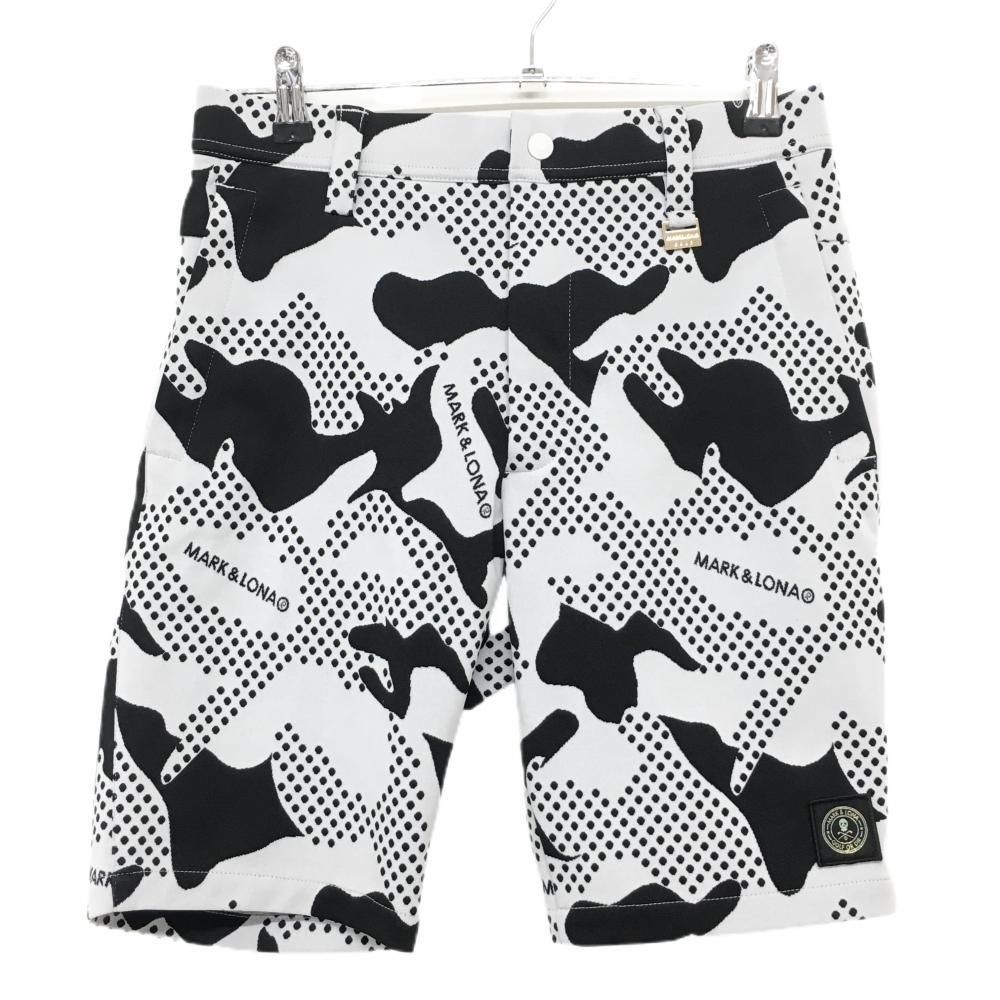 マークアンドロナ ハーフパンツ グレー×黒 スカル総柄 織生地 薄手