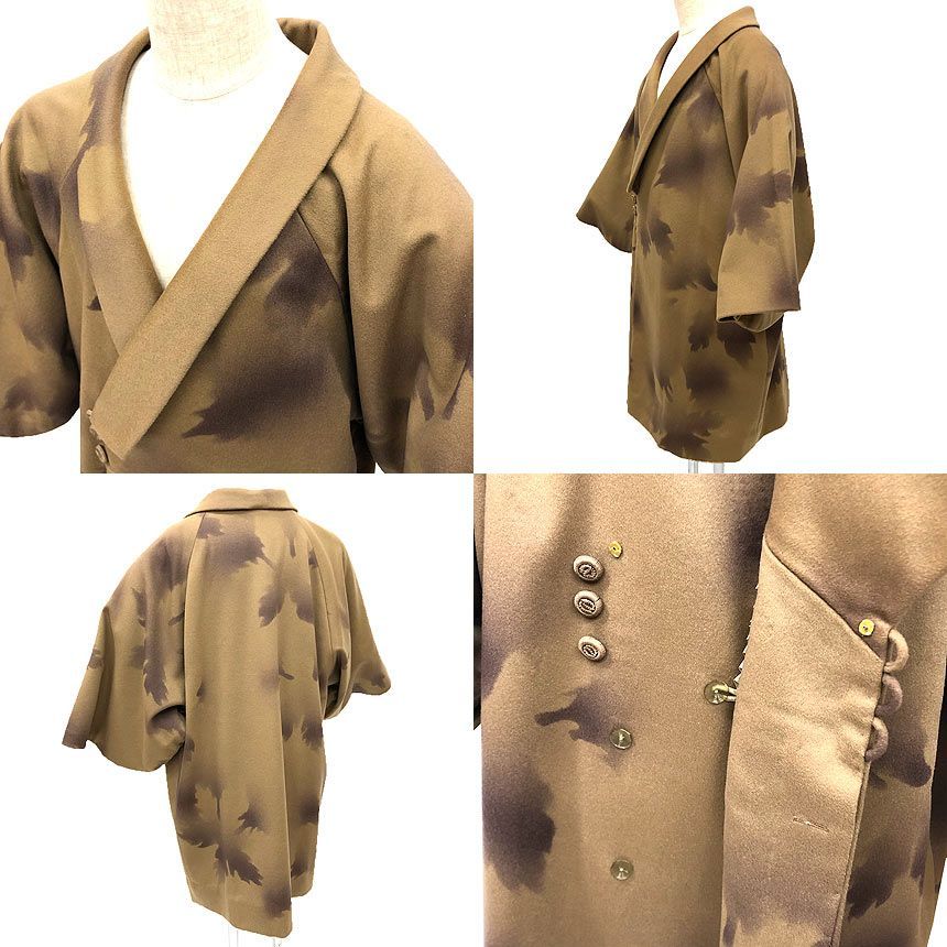 京やM458 着物コート 和装冬コート ウールコート 袷仕立て セミロング丈 裄長め ラグラン袖 船底袖 へちま衿仕立て キャメルブラウン フォーマル カジュアル兼用 仙台老舗百貨店 藤崎謹製 仕立て上がり 道行 道中着 羽織 リサイクル着物