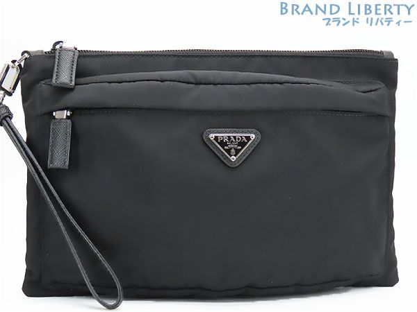プラダ PRADA ナイロン ポーチ セカンドバッグ クラッチバッグ ハンドバッグ ハンドポーチ ストラップ付き ブラック 2NH007