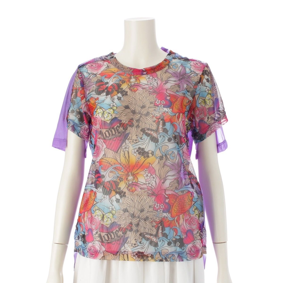 コムデギャルソン AD2018 イラスト プリント シースルー 半袖 カットソー GC-T028 パープル系 M