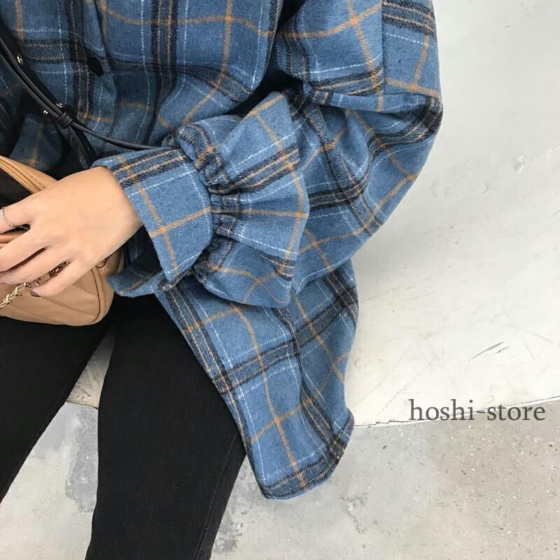ネルシャツ チェック柄 アウター レディース 厚手 ロング 韓国