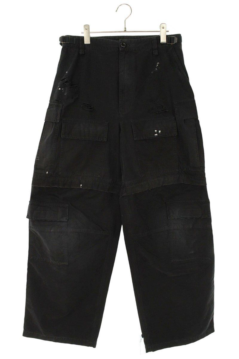 バレンシアガ 23 AW 746493 TKP 27 クラッシュ加工マルチカーゴロングパンツ メンズ XS