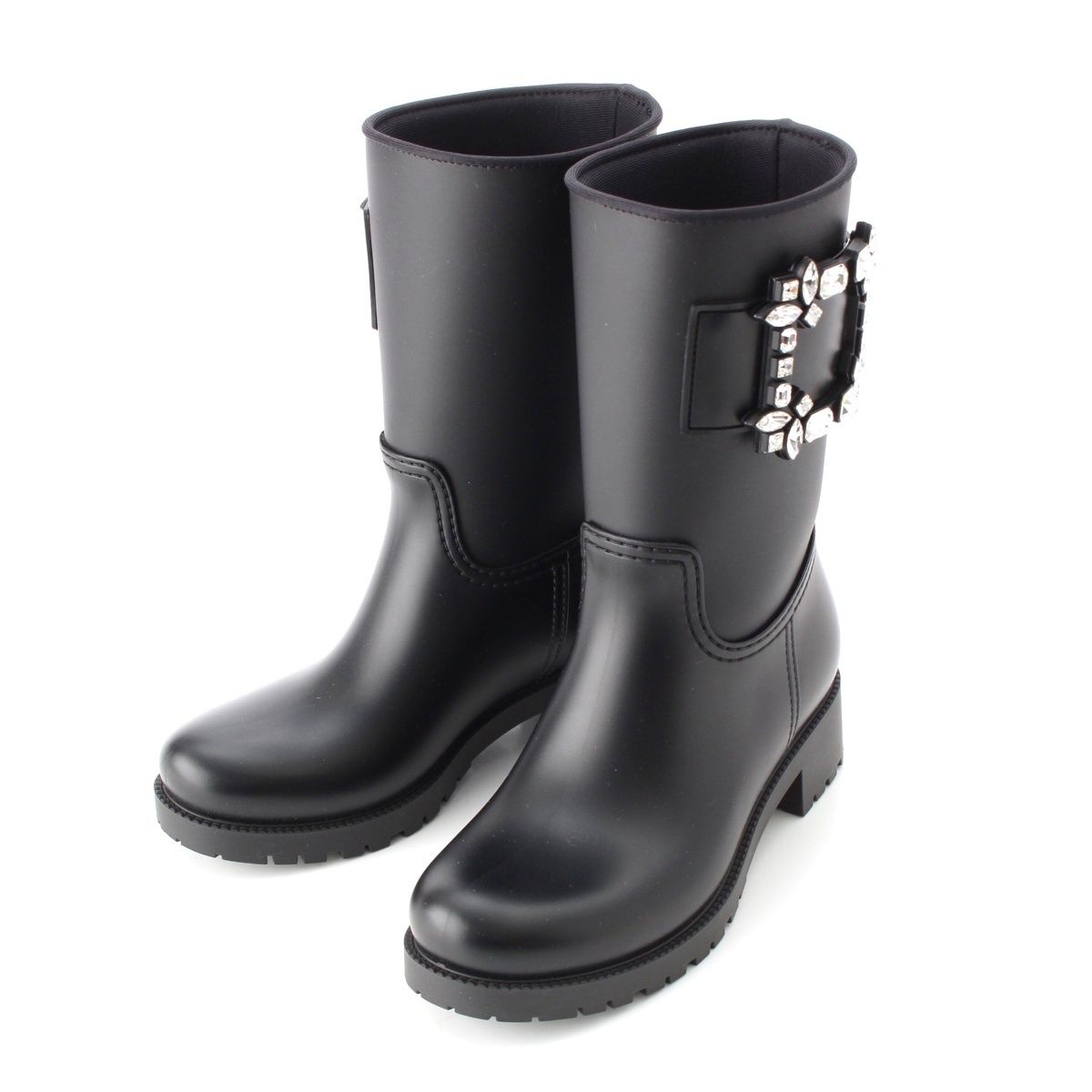 ロジェヴィヴィエ ラバー ストラスバックル ビジュー レインシューズ ブーツ ブラック 35