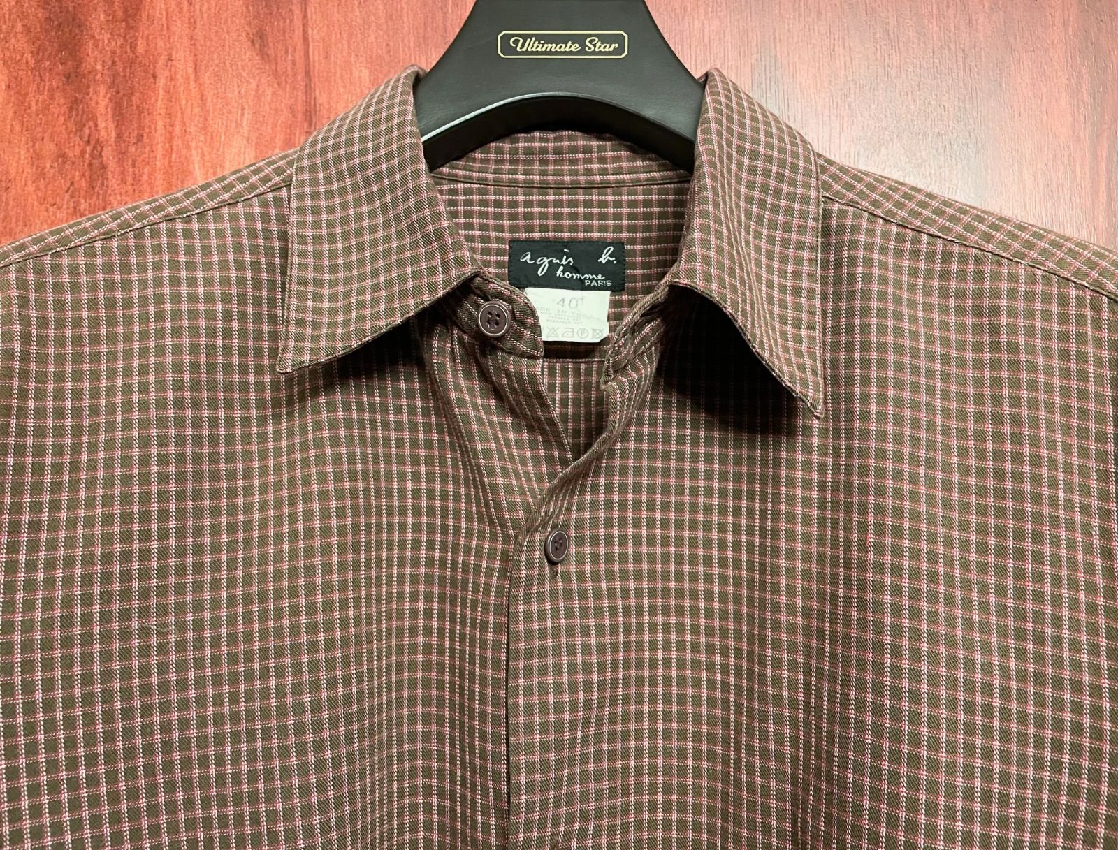 MADE IN FRANCE製 agnès b. homme 長袖チェックシャツ ブラウン 40 