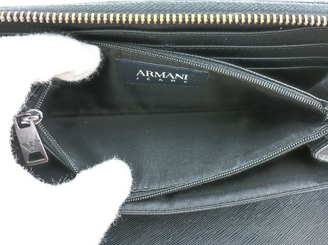 アルマーニ ジーンズ 長財布 ラウンドファスナー 財布 メンズ ロゴプレート ブラック PVC ARMANI JEANS C4295