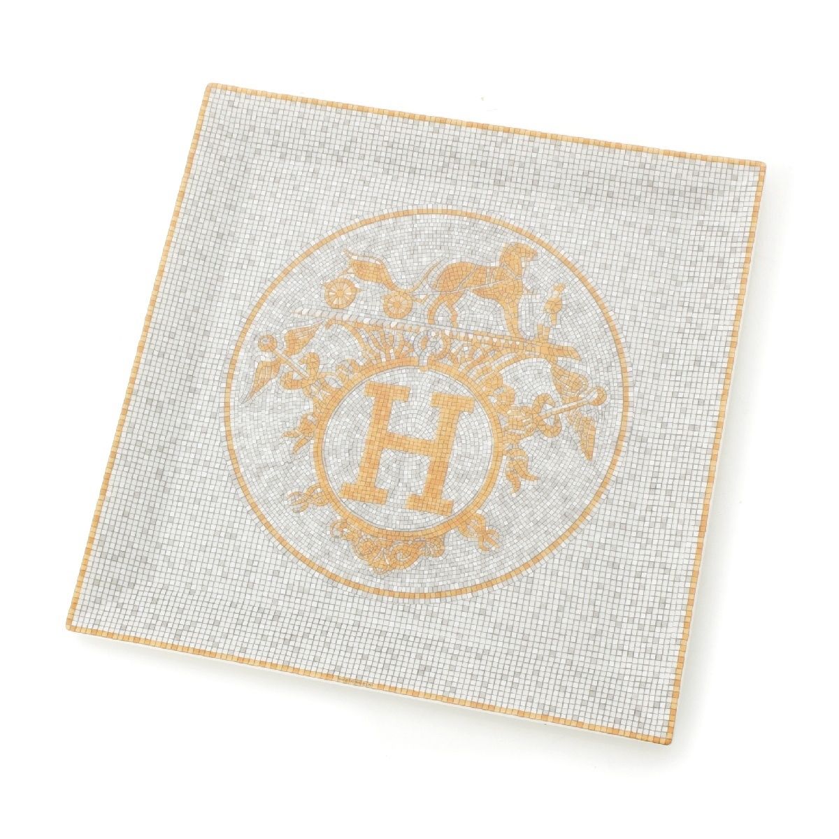 エルメス MOSAIQUE Au24 モザイク スクエア プレート 骨董品 皿 食器 ホワイト ゴールド 23cm