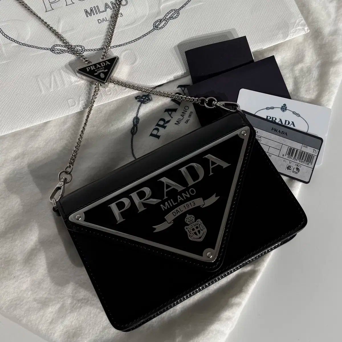 正規品 PRADA プラダ ブラッシュド トライアングルロゴ チェーン ショルダーバッグ 1BH189