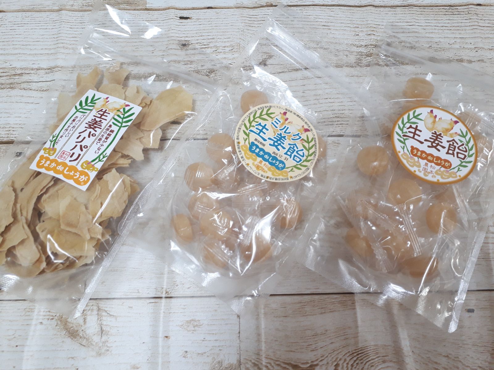 松本農園さんの生姜パリパリ、生姜飴、ミルク生姜飴のセット-0