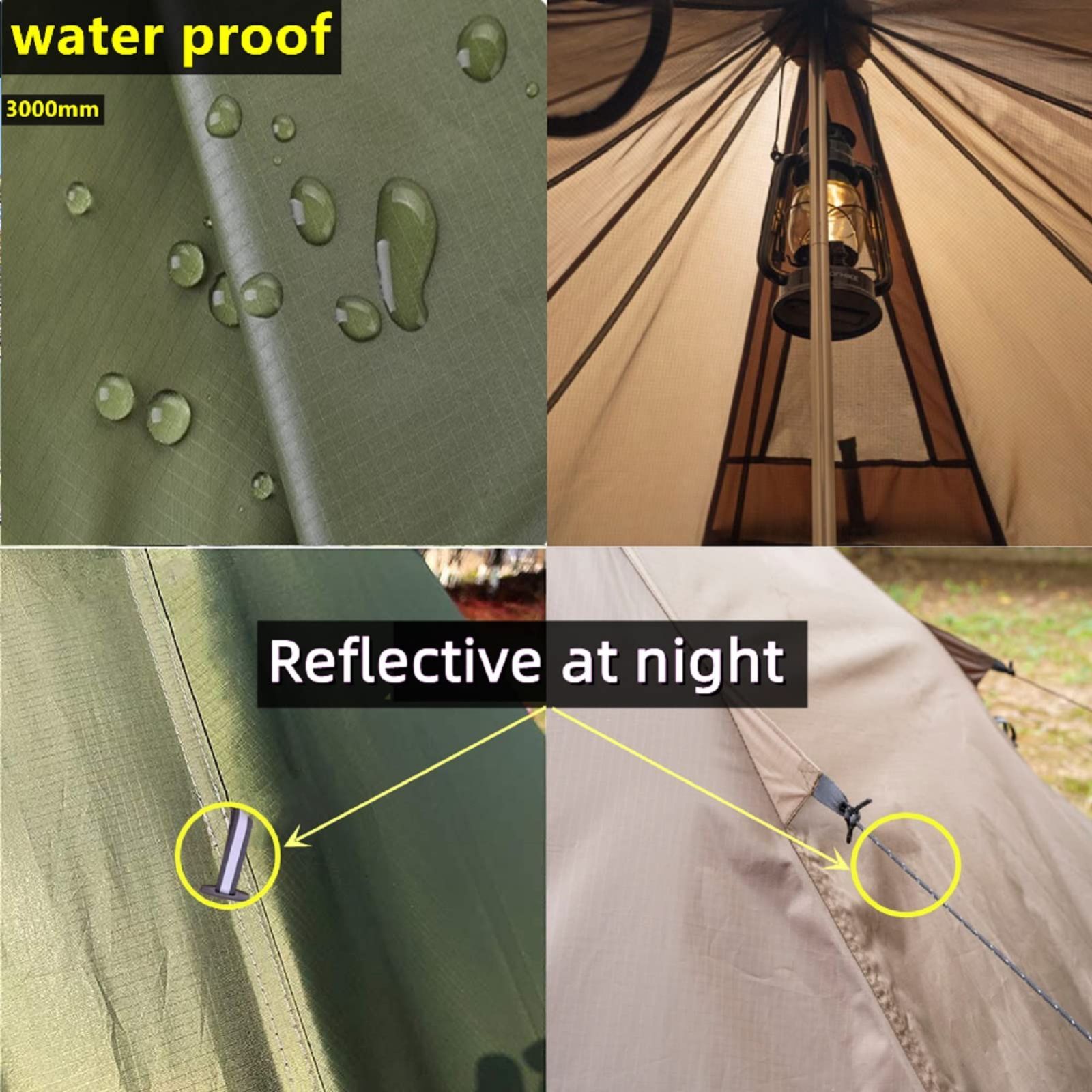 季節のバックパッキング熱いティピ 4 煙突穴付き テントワンポール キャンプ Longeek