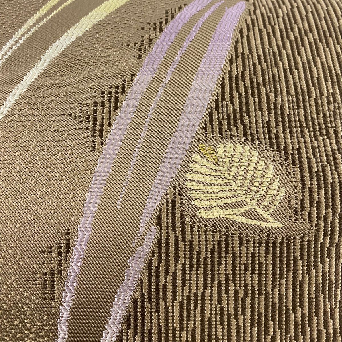 名古屋帯 秀品 若松 笹の葉 金銀糸 茶色 正絹