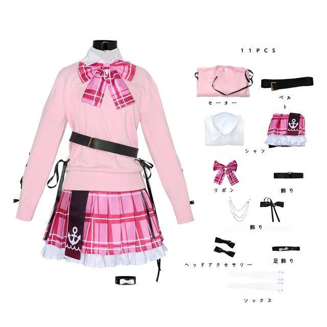 コスプレ衣装湊あくあホロライブセット赤色ワンピース