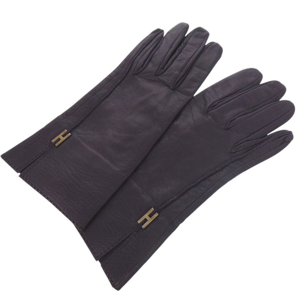 エルメス H金具 手袋 グローブ ゴートレザー パープル 0488 HERMES