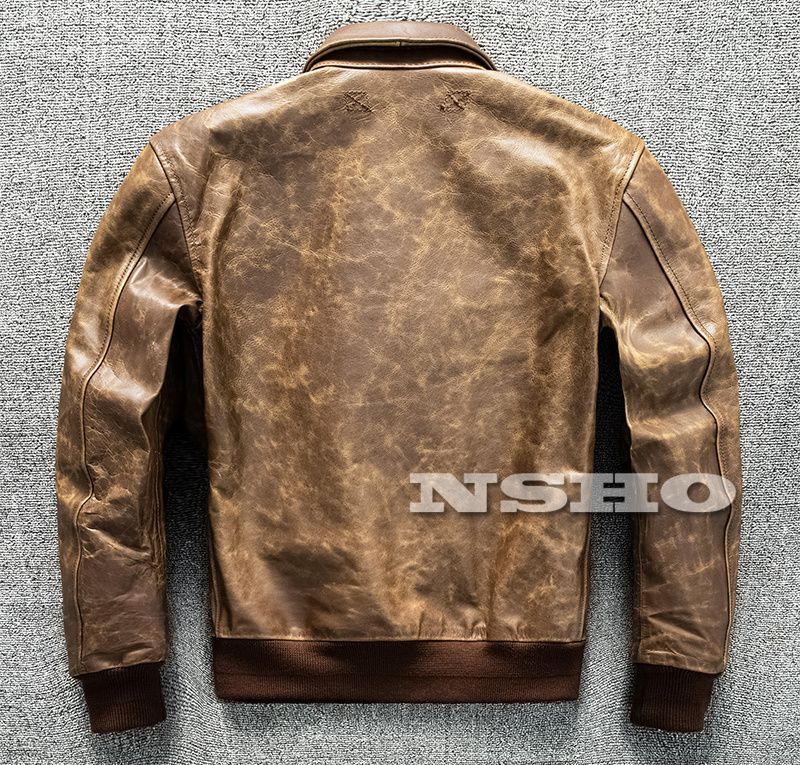 上質　メンズ　レザー　ジャケット カウハイド 復刻30s USAF TYPE A-2 フライトジャケット  タンニンなめし 染料仕上げ オイルレザー 牛革 カウハイド 復刻30's USAF TYPE A-2 フライトジャケット メンズ 革