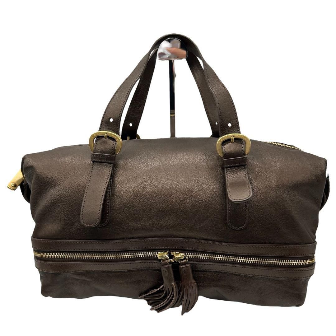 良品 1776 EMPORIO ARMANI ボストンバッグ ブロンズ レザー EMPORIO ARMANI - 良品 1776 EMPORIO ARMANI ボストンバッグ