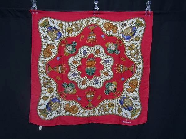 美品 TRUSSARDI トラサルディ 大判 スカーフ ストール ショール レディース レッド系×マルチカラー DJ1640