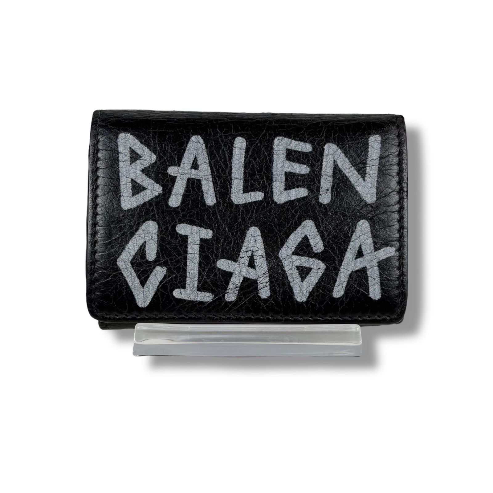 【新年大処分特価】 バレンシアガ BALENCIAGA グラフィック コンパクトウォレット ミニウォレット 三つ折り財布 ブラック グラフィティ