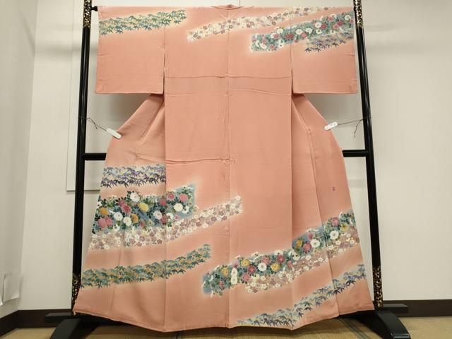 平和屋着物▽訪問着 作家物 草花文 暈し染め 鬼しぼ縮緬 正絹