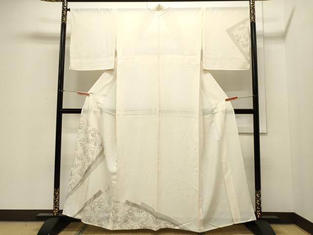 平和屋着物＊夏物 訪問着 絽 刺繍 花鳥文 暈し染め 銀糸 金彩