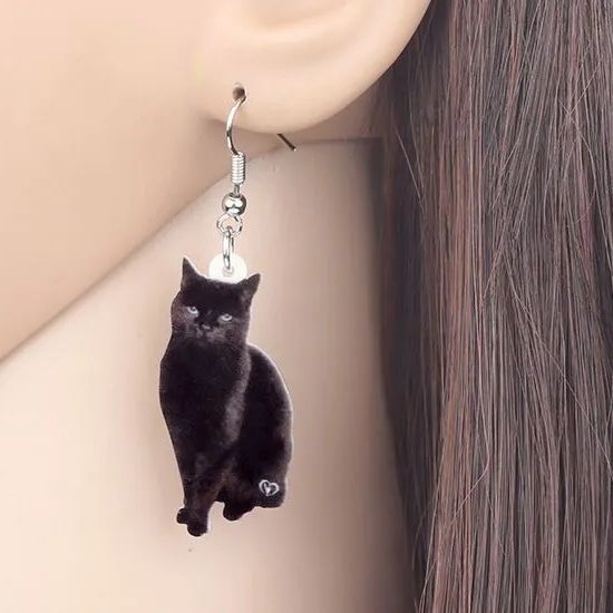 黒猫 ピアス ねこ キャット ネコ アニマル フックピアス シンプル ユニーク アクリル シュール イラスト レトロ 動物 ブラック 猫 野良猫