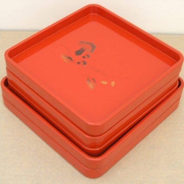漆器 角盆 計5枚セット No.150908-23 梱包サイズ60
