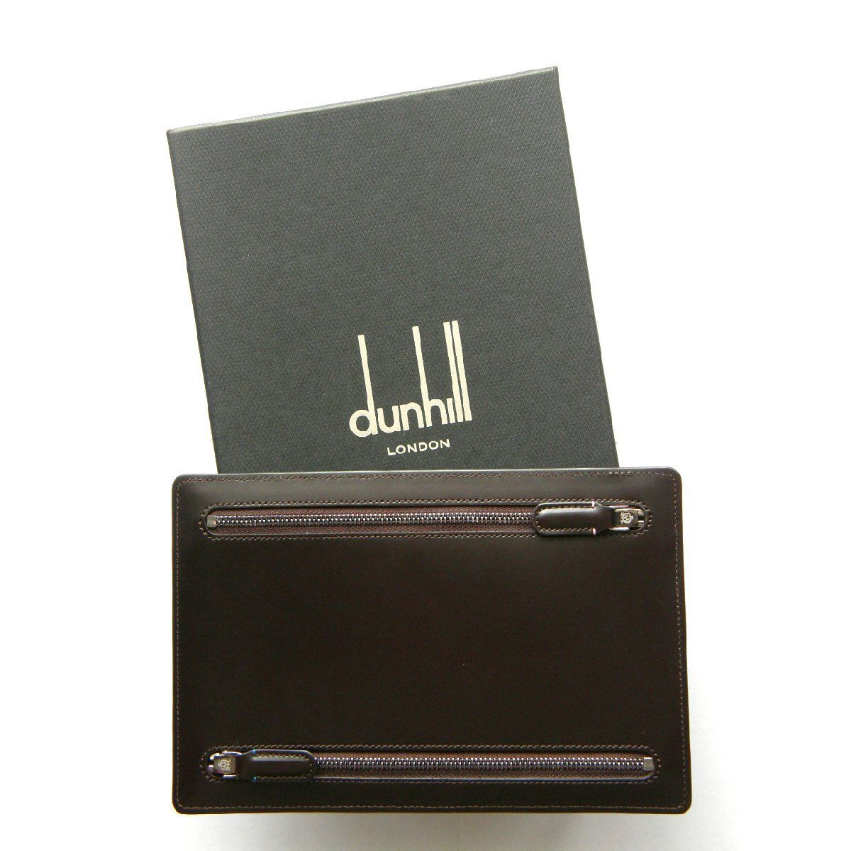 【新品】 dunhill / ダンヒルトラベルケース フランス製 牛革 カウハイドレザー 入手困難 マルチケース ポーチ 箱付 茶 ブラウン ガジェットケース ガジェットポーチ チケットケース 旅行 出張