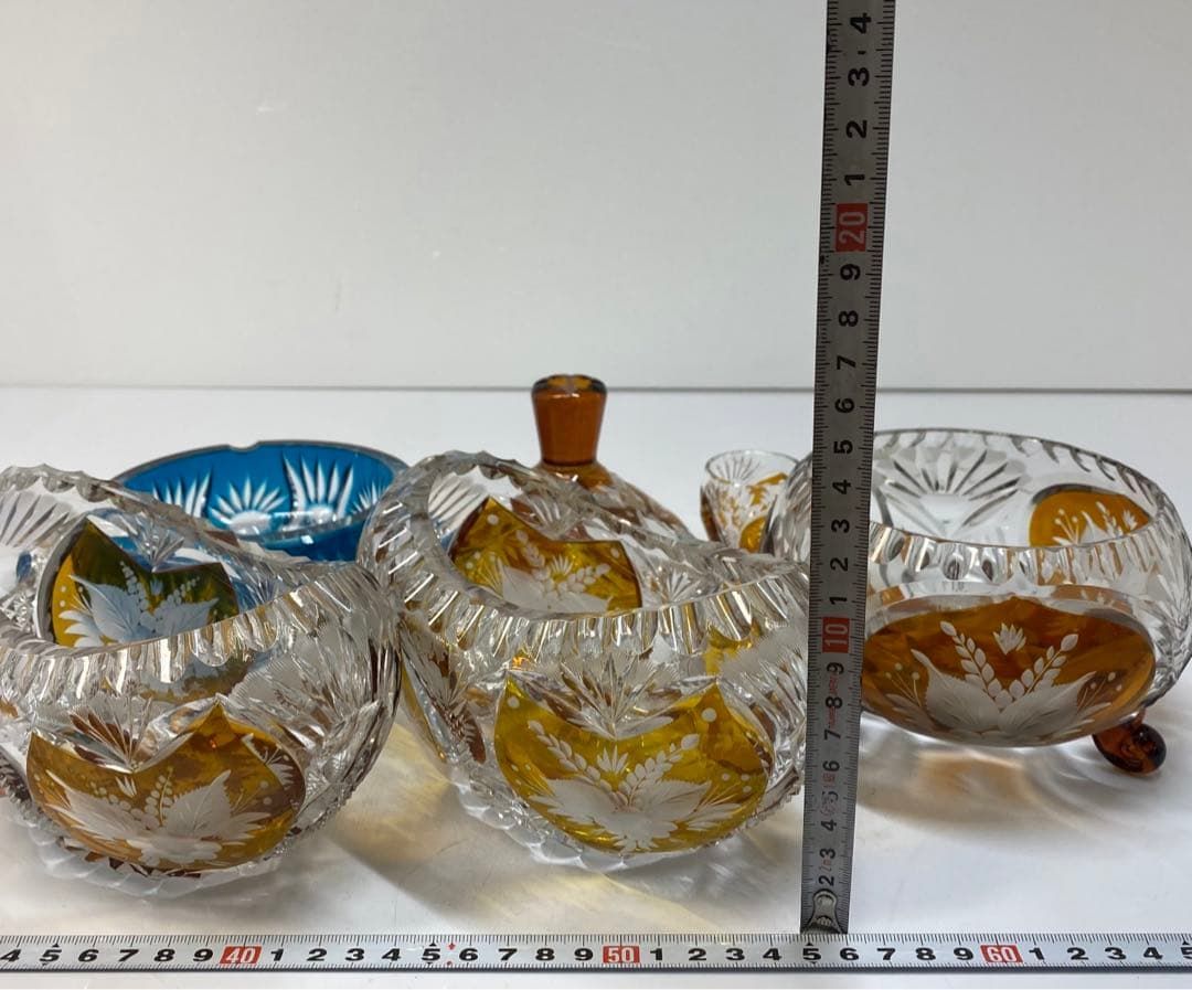 ギヤマン　切子　ハンドカットグラス　セット　直径4~16㎝　東山6-0210⑤ ギヤマン 切子 ハンドカットグラス セット 直径4~16㎝ 東山6-0210⑤