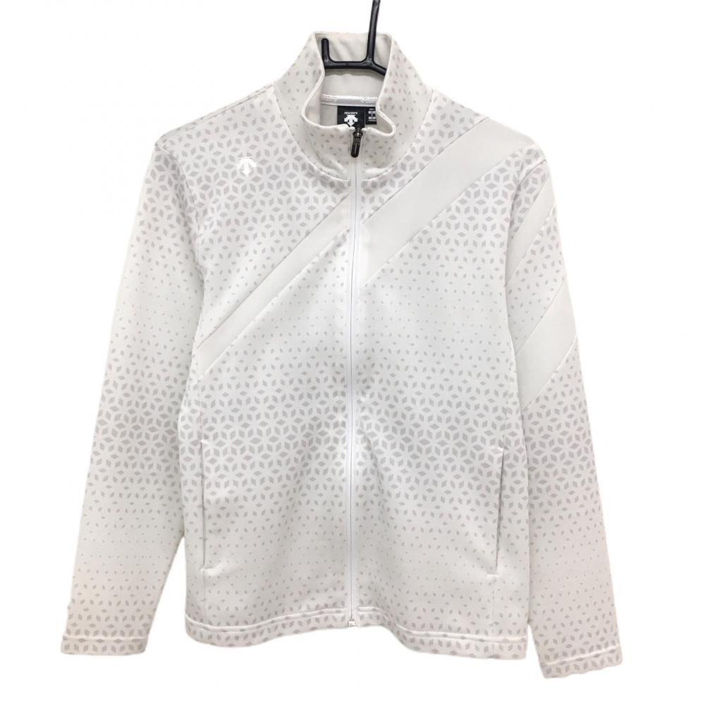 特価デサントゴルフ ジャケットブルゾン 白×ライトグレー 総柄 肩ロゴ