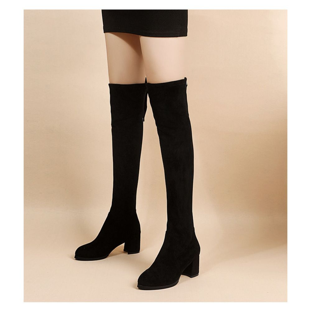 ☆ 6cm/블랙 ☆ 37 (23.5cm) ☆ 니하이 부츠, 힐 선택 가능, 니하이 부츠, 여성용 부츠, 니하이 여성화, 여성 신발, 가을/겨울 신발, 겨울 신발, 두꺼운 힐, 안정성, 아몬드 토우, 신축성 있고 걷기 편함