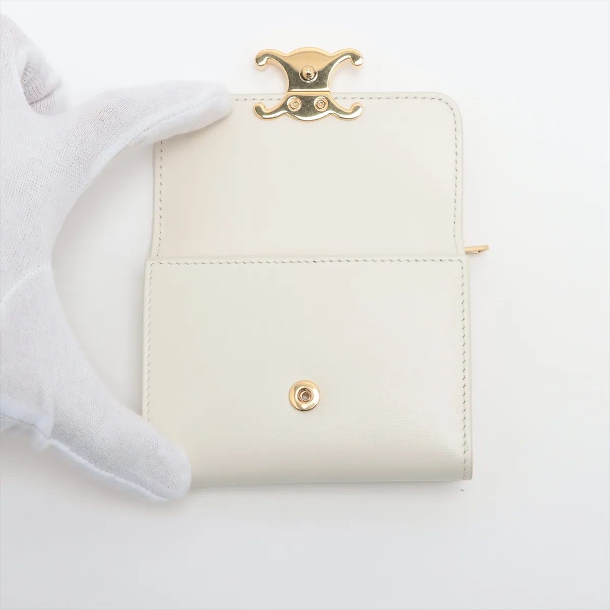 CELINE セリーヌ トリオンフ コンパクトウォレット 財布 クリーム レザー 未使用 セリーヌ トリオンフ コンパクト ウォレット レザー 三