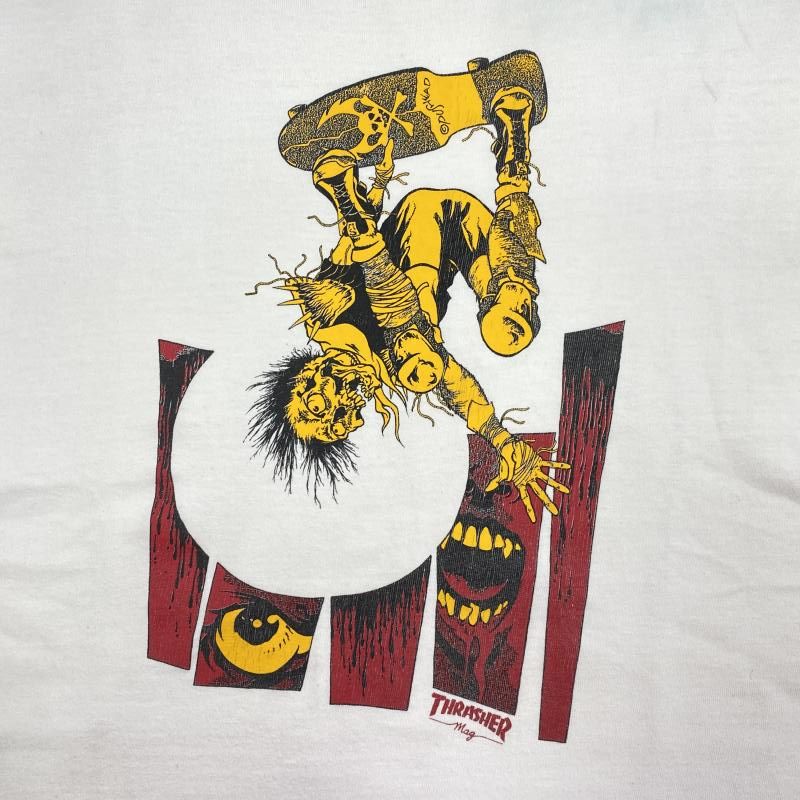 中古】THRASHER 90s Hanesタグ PUSHEAD Tシャツ ホワイト サイズ