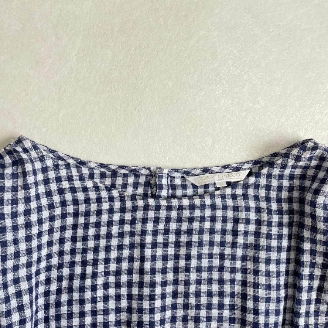 美品 23区 リベコ 麻100 ギンガムチェック ウエストギャザーブラウス 