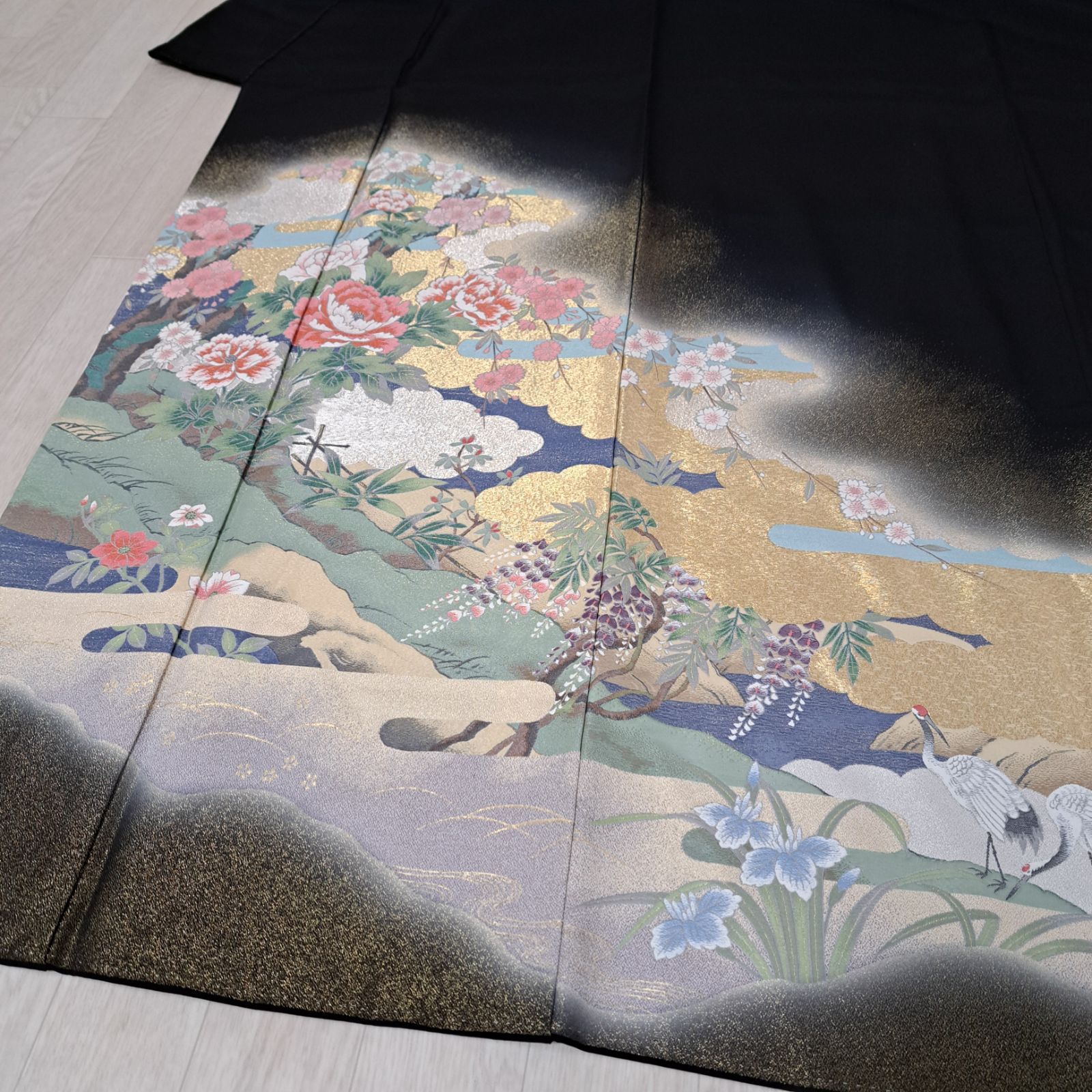 寿光織りで鶴と四季花 め14S03