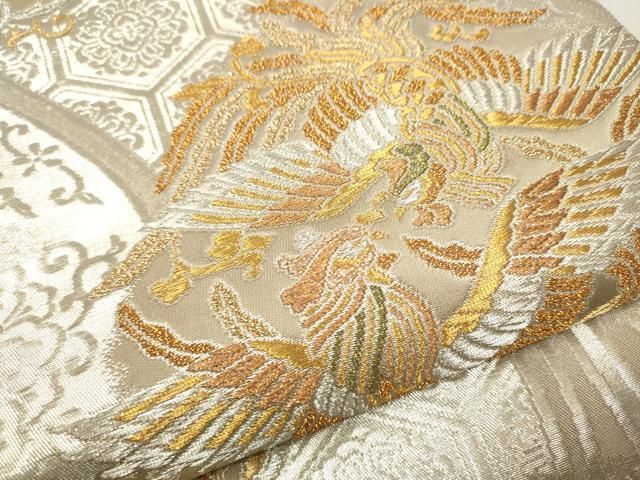 平和屋着物▽六通柄袋帯 向かい鳥正倉院花文 金糸 正絹 逸品