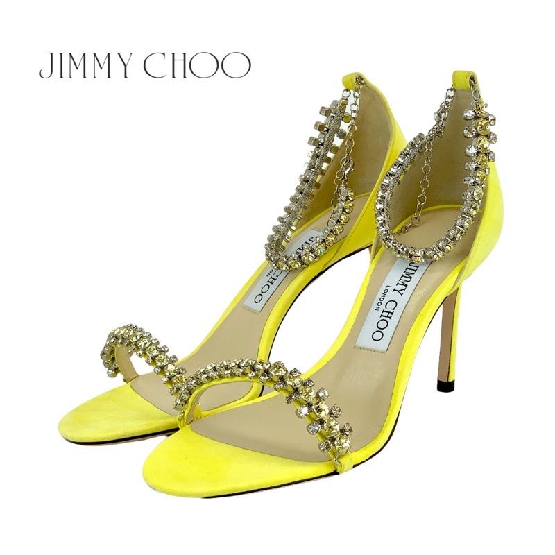 ジミーチュウ JIMMY CHOO サンダル 靴 シューズ スエード イエロー 未使用 ビジュー アンクルストラップ パーティーシューズ - メルカリ