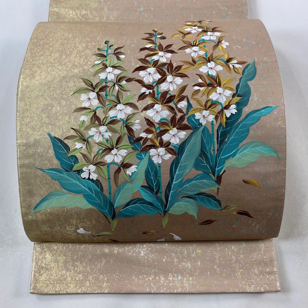 袋帯 美品 名品 鶴 草花 刺繍 金銀糸 薄小豆 六通 正絹 中古 袋帯 美品 秀品 秋草 芝 刺繍 金糸 薄小豆 六通 正絹 中古 袋帯