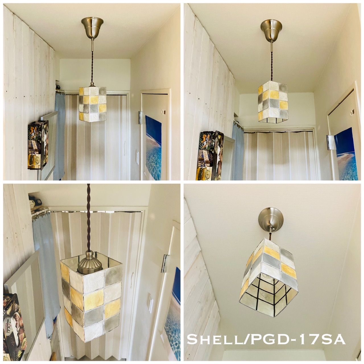 古道具ビンテージ品◾️天然貝シェル シェード 天井照明 ペンダントライト 天井照明 Shell/PGDSA ペンダントライト シェル カピス貝 ランプ
